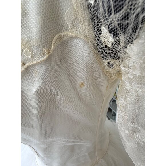 Vintage 50's Tulle Lace Tiered Cupcake Wedding Dress Beading Sequins Sz Small - Picture 5 of 16